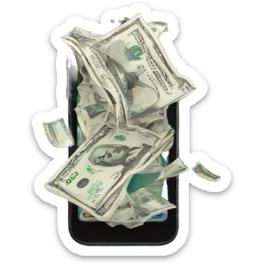 phone with dollar bills bursting out of the screen sticker