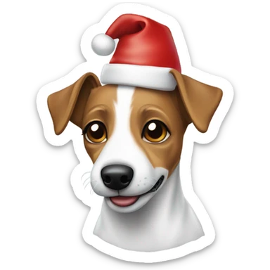 Jack Russel terrier wearing Santa hat sticker