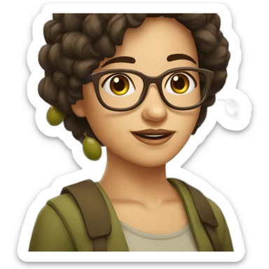 Fille brune à lunettes qui ramassés des olives sticker