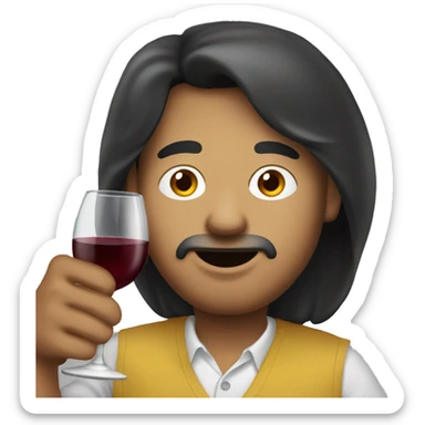 White guy dark hair drinking wine eating egg roll sticker
