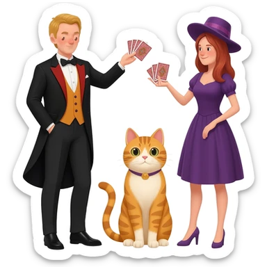 magician couple and their pet cat sticker