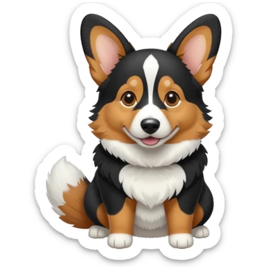 black tricolor corgi with no tail in snow sticker