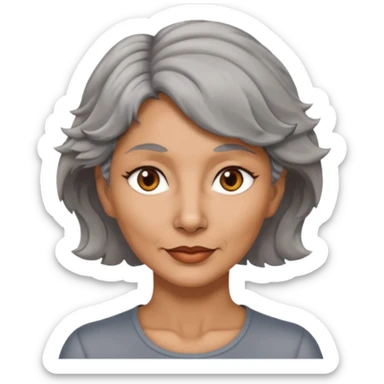woman 50 years old, tanned skin, short grey wavy wolf cut hair, brown eyes sticker