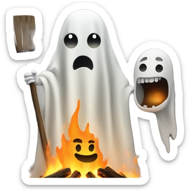 Ghosts stare at scared man around bonfire sticker
