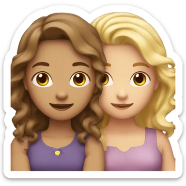 One girl withe brown wavy hair and another girl with blonde hair hugging each other sticker