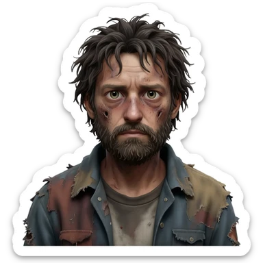 very dirty looking homeless person sticker