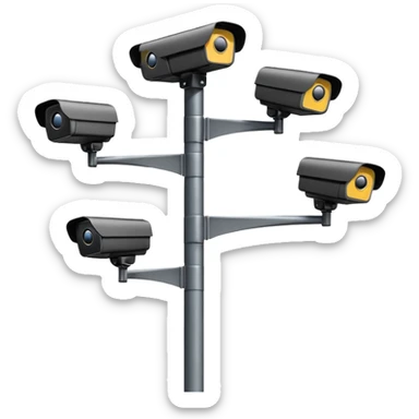 Multiple CCTV cameras on a pole in black facing individual different directions  sticker