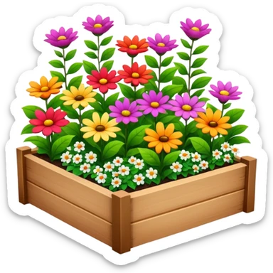 flower bed with fewer flowers in a wooden raised bed sticker