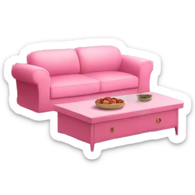 Pink pretty Living room, pink sofa, pink tv, pink dinner table sticker