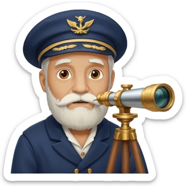 old sailor looking through a telescope, white beard, no text sticker
