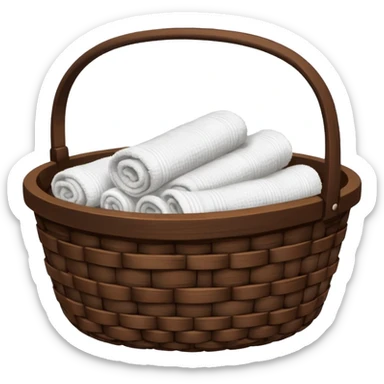 Dark brown basket rustic wood white towels sticker