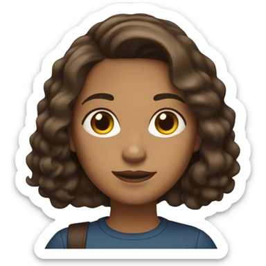 woman light brown skin shoulder length dark brown wavy hair with laptop, dark brown eyes sticker