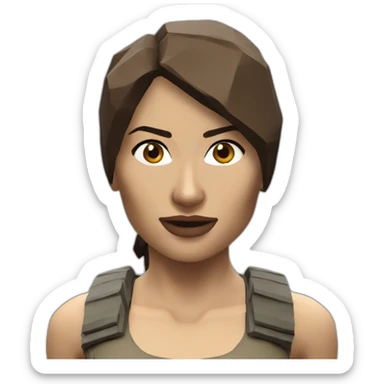 low poly angelina julie as tomb raider, hyper realistic sticker