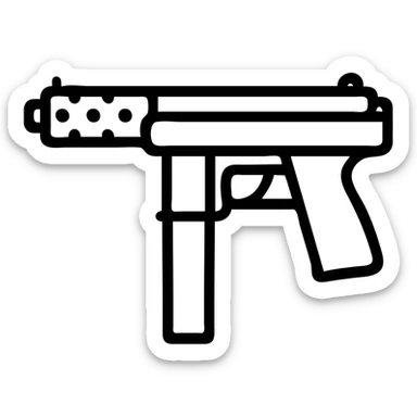 stylized Tec-9 gun, outlined, no fill, simple icon sticker