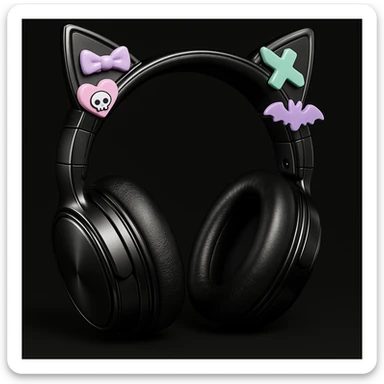 Add cute pastel goth hair clips to the cat ear headphones, keep the style and background as is. Maintain the original look and feel of the image. sticker