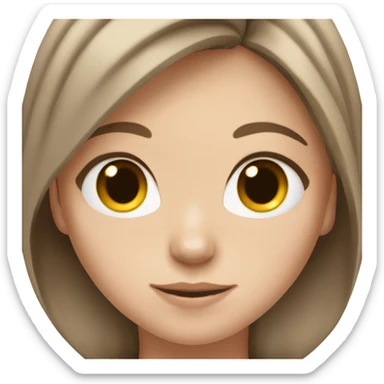 A brown haired white girl with a beige and gray tabby cat sticker