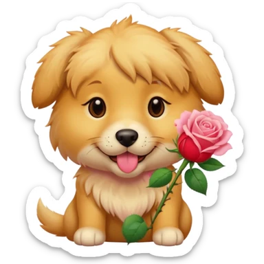 A doggie with a rose in his mouth in soft pink, beige and yellow pastel colors sticker