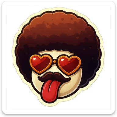 White circle face, afro, heart glasses, big heart eyes, tounge rolled out sticker