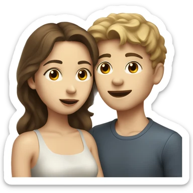 A pale brunette boy and a pale brown-haired girl kissing sticker