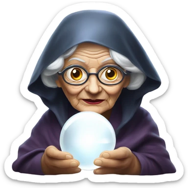 Wise Old Lady Fortune teller with crystal ball looking into the camera sticker