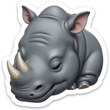Meme-Worthy Cute Sleeping Rhinoceros Portrait Emoji, Head resting peacefully with a contented smile, showcasing a massive, robust build and a luxuriously soft slate-gray hide, eyes shut in a serene, restful nap, Simplified yet hilariously adorable features, highly detailed, glowing with a soft, drowsy light, high shine, relaxed and utterly lovable, stylized with an air of playful laziness, bright and heartwarming, soft glowing outline, capturing the essence of a comically sleepy rhinoceros, so meme-worthy it feels like it could instantly become the next viral sensation of adorable slumber! sticker