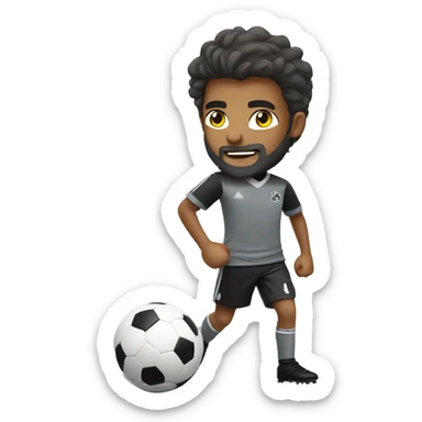 boy in gray soccer uniform and black shorts with gray beard  and hair kicking a soccer ball sticker