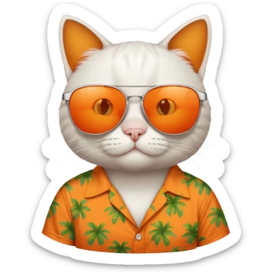 white Cat – relaxed with sunglasses and orange aloha shirt sticker
