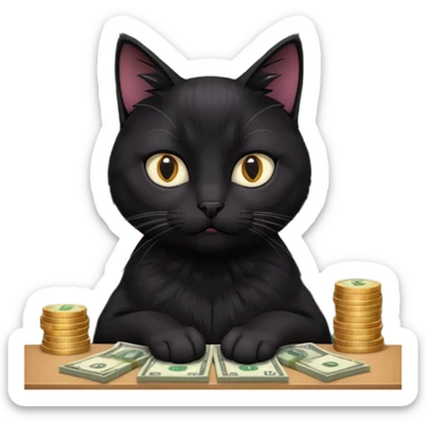 stock investing black and smart cat, with stock charts and money sticker
