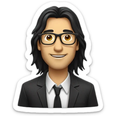 Guy with long black hair and square glasses sticker