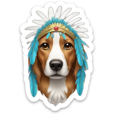 Dog wearing feathered headdress sticker