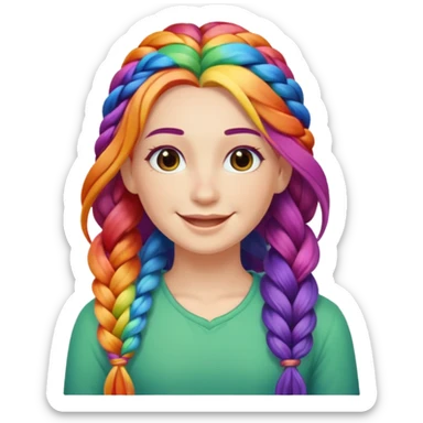 Woman with braided rainbow hair, happy — long braids  sticker
