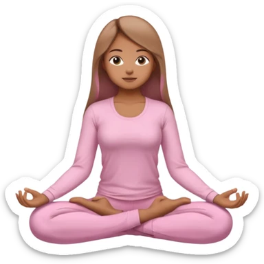 light brown girl with straight hairin baby pink yoga pants and full sleeve shirt meditating sticker