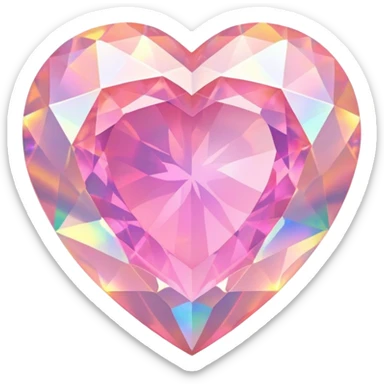 Faceted heart-shaped pink fire opal with holographic flashes and iridescent shine sticker