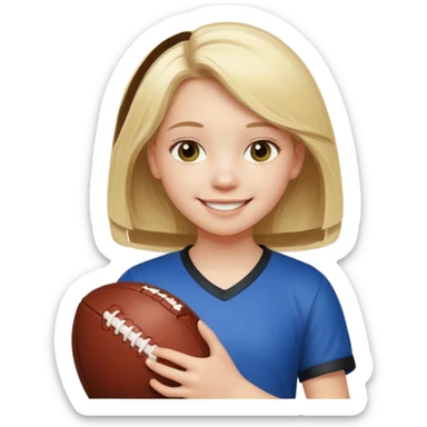 A girl with light blonde hair that looks around 13 years old with a football sticker