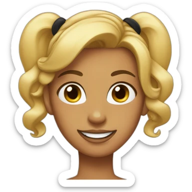a lady with tanned skin and a black ponytail. Her teeth stand out in front of her mouth sticker