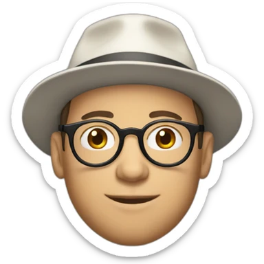 white 40yr old male with paperboy hat and round glasses sticker