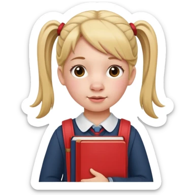 School girl with pig tails and red cheeks carrying school books  sticker