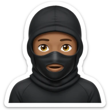 Crie um homem de blusa preta e capuz preto, balaclava preta, boné preto sticker