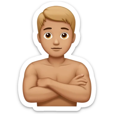 Man crossing his arms holding his neck sticker