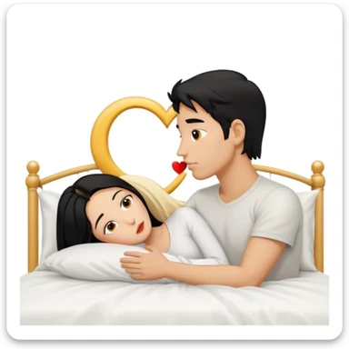 Naked man, black hair, kissing naked Woman, blonde hair, bed,  sticker