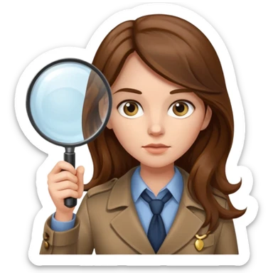 female detective with long hair and magnifying glass sticker