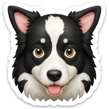 A black and white border collie has the hoof of a cow in her mouth. sticker