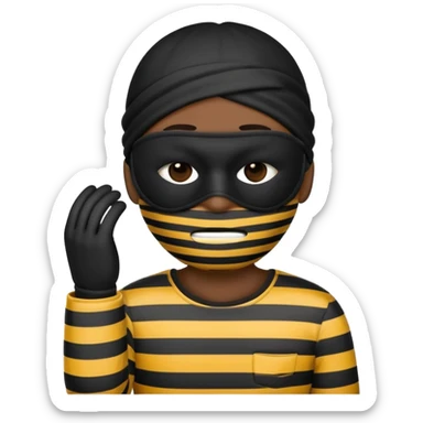 a robber emoji with a striped  shirt and a mask covering eyes sticker
