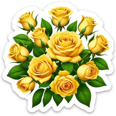 big bouquet Sunshine Yellow Tea Rose, luxuriant, leaf, bud sticker