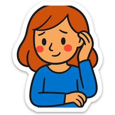 shy girl tucking her hair behind her ear, vibrant toon style sticker