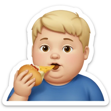 fat boy eating sticker