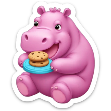 cute pink hippo eating a cookie sticker