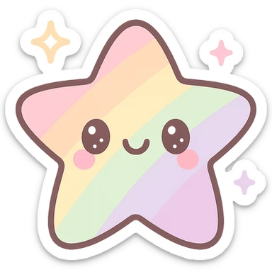 kawaii style sea star, rainbow pastel colors, bedazzled, cute face, sparkles sticker