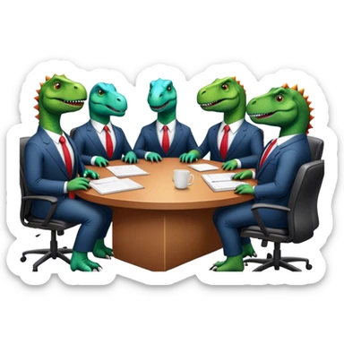 different office dinosaurs in suits sitting along the conference table sticker
