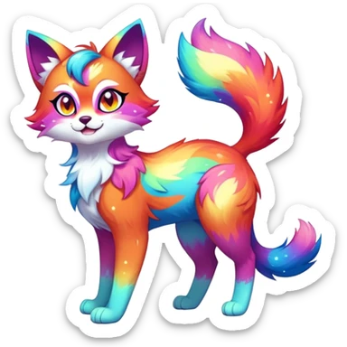 Vibrant multicolored Falvie-Fionbri-creature-sparkle-feline-fursona, full body sticker